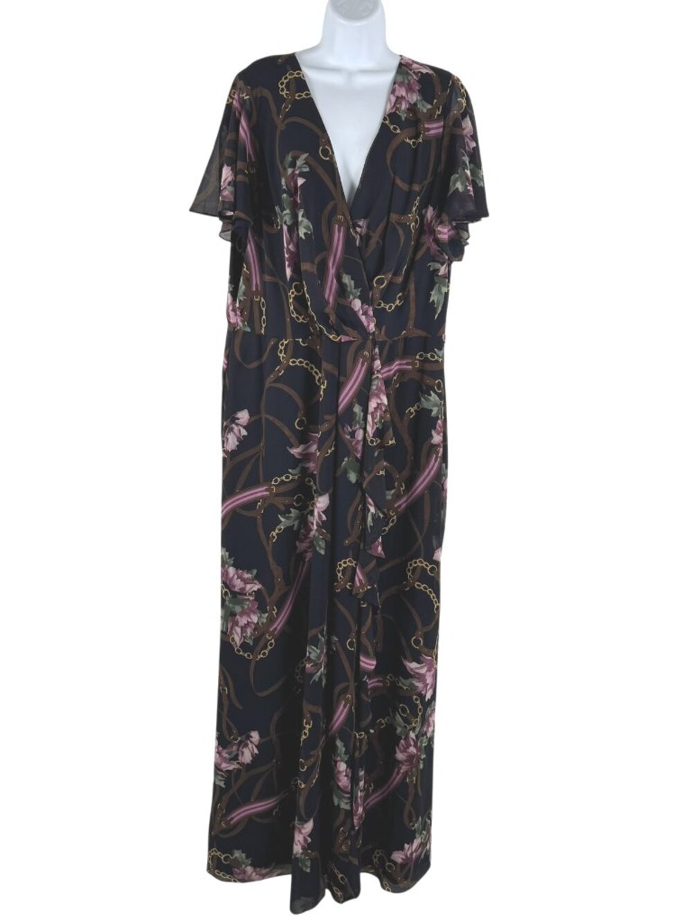 Lauren Ralph Lauren Maxi Dress 20W Floral Equestrian Printed Ruffle DR-1899